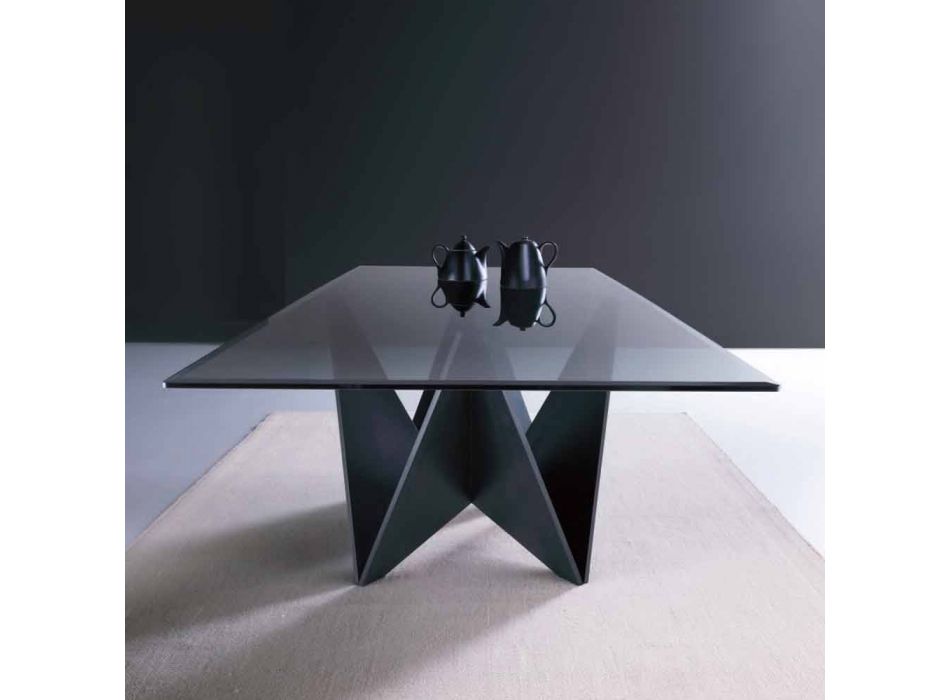 Moderner Esstisch aus abgeschrägtem Rauchglas und Metall Made in Italy - Makro Viadurini