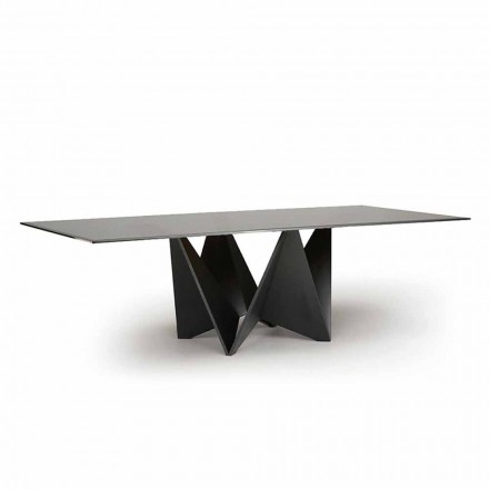 Moderner Esstisch aus abgeschrägtem Rauchglas und Metall Made in Italy - Makro Viadurini