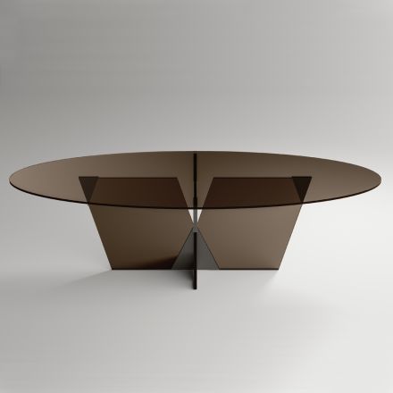 Ovaler Esstisch mit Glasplatte und Untergestell Made in Italy - Tiseo Viadurini