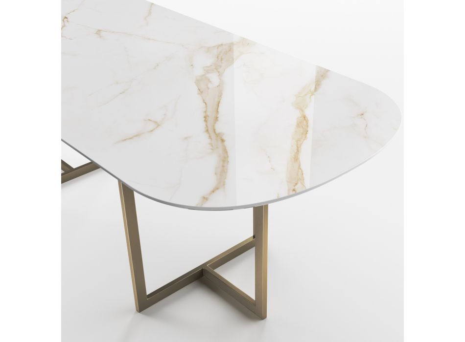Ovaler Esstisch aus Feinsteinzeug und Metall Made in Italy - Emilio Viadurini