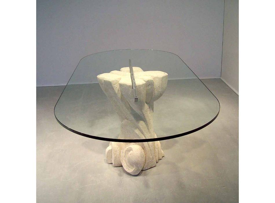oval Esstisch in Stein und Glas modernes Design Aphrodite Viadurini