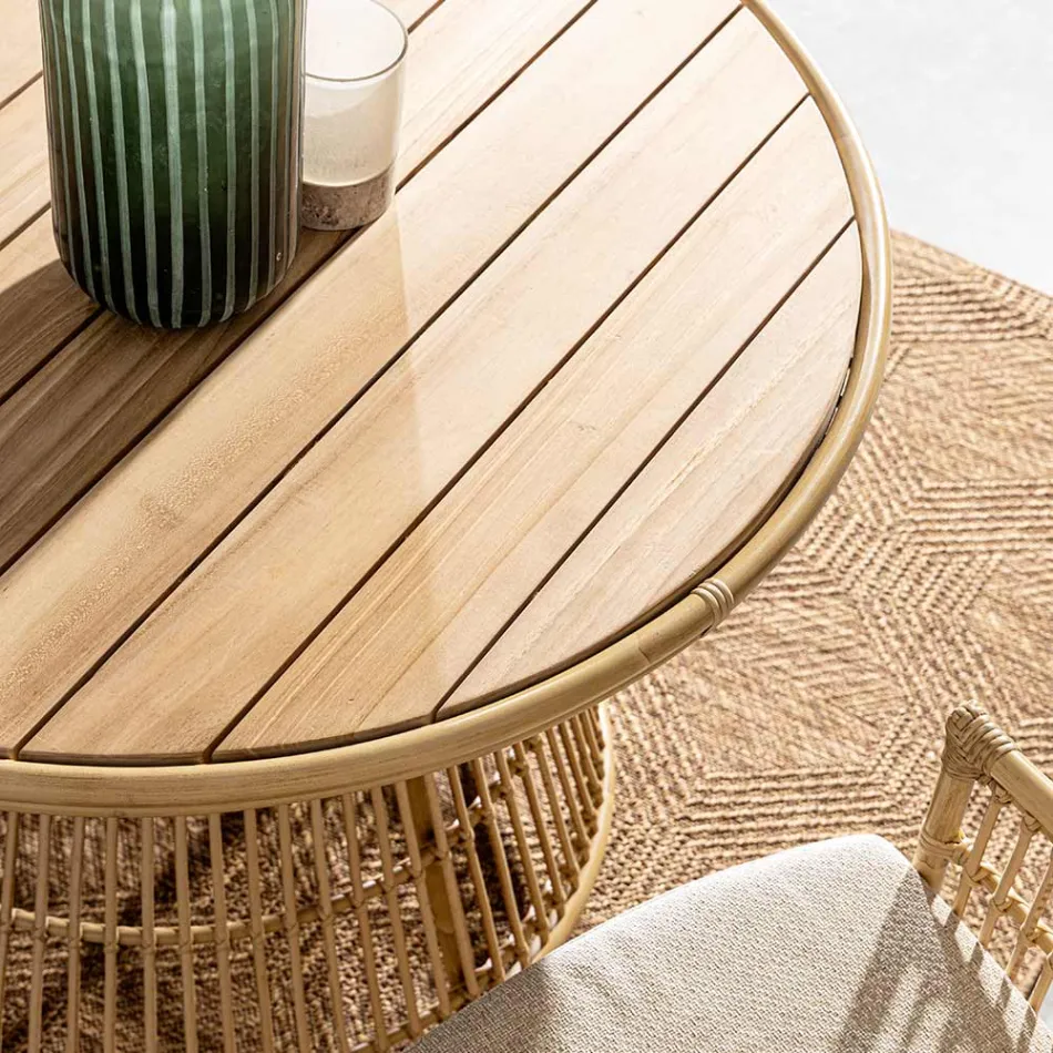 Garten-Esstisch aus Aluminium und Teakholzplatte-Svlk – Matter Viadurini