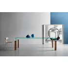 Esstisch Glasplatte und Massivholzbasis Made in Italy - Presino Viadurini
