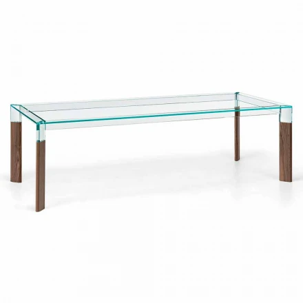 Esstisch Glasplatte und Massivholzbasis Made in Italy - Presino Viadurini