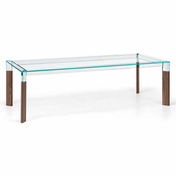Esstisch glasplatte und massivholzbasis made in italy - presino
