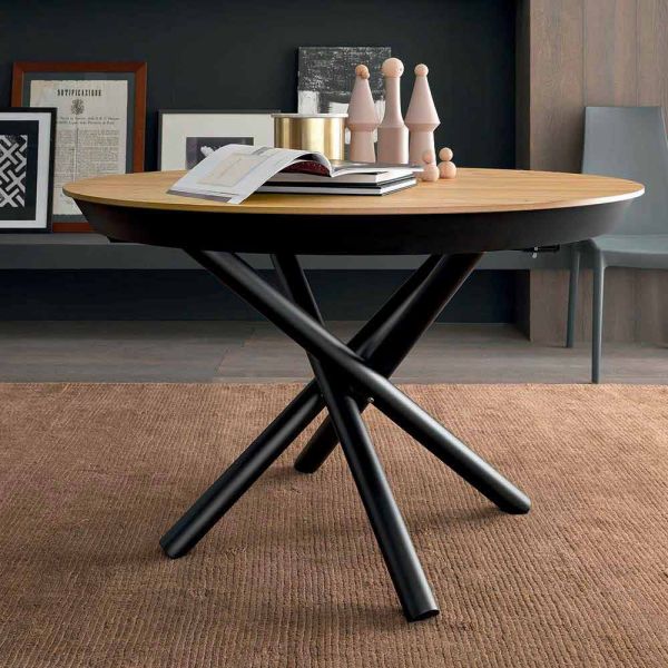 Runder ausziehbarer esstisch mit holzplatte made in italy - crodino