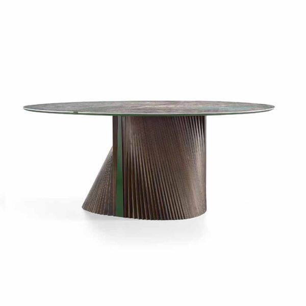 Runder luxus-esstisch aus poliertem steinzeug und holz made in italy - madame
