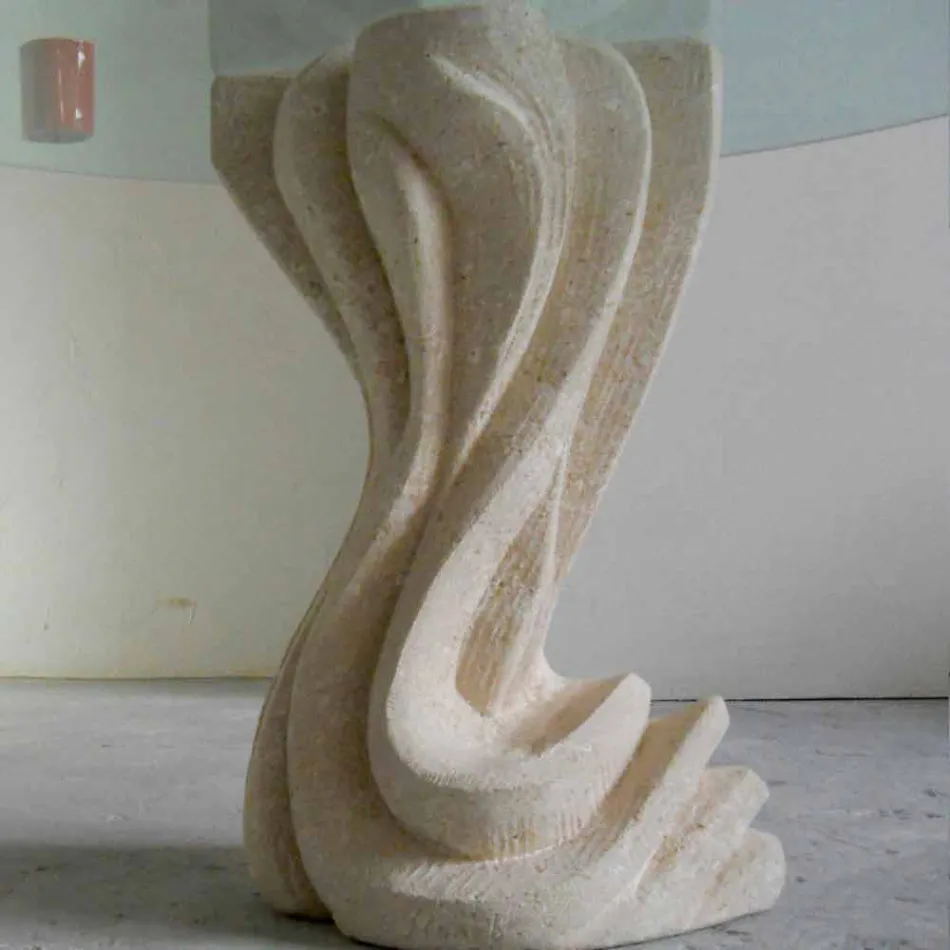 Runder Esstisch aus Stein mit Glasplatte Cadmus Viadurini