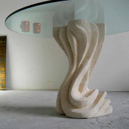 Runder Esstisch aus Stein mit Glasplatte Cadmus Viadurini