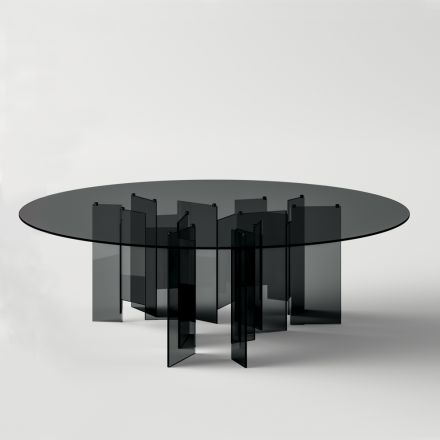 Runder Esstisch aus extraklarem oder Rauchglas Made in Italy - Thommy Viadurini
