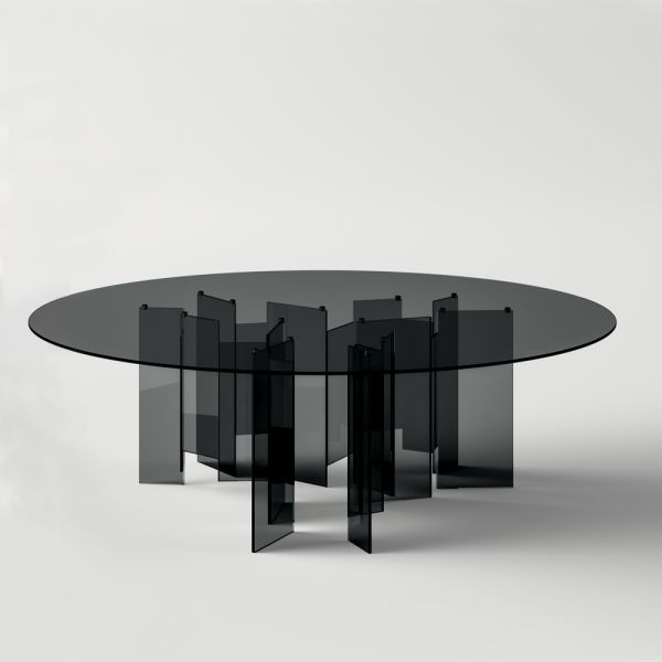 Runder esstisch aus extraklarem oder rauchglas made in italy - thommy