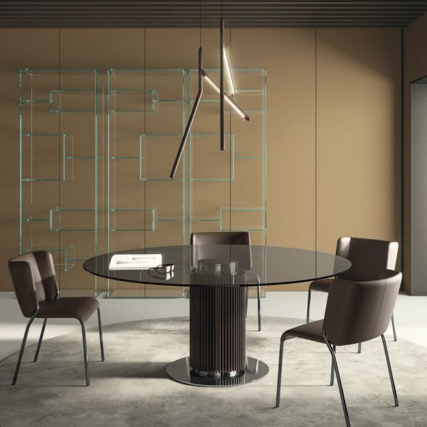 Runder esstisch aus rauchglas mit holzsockel made in italy - rondo