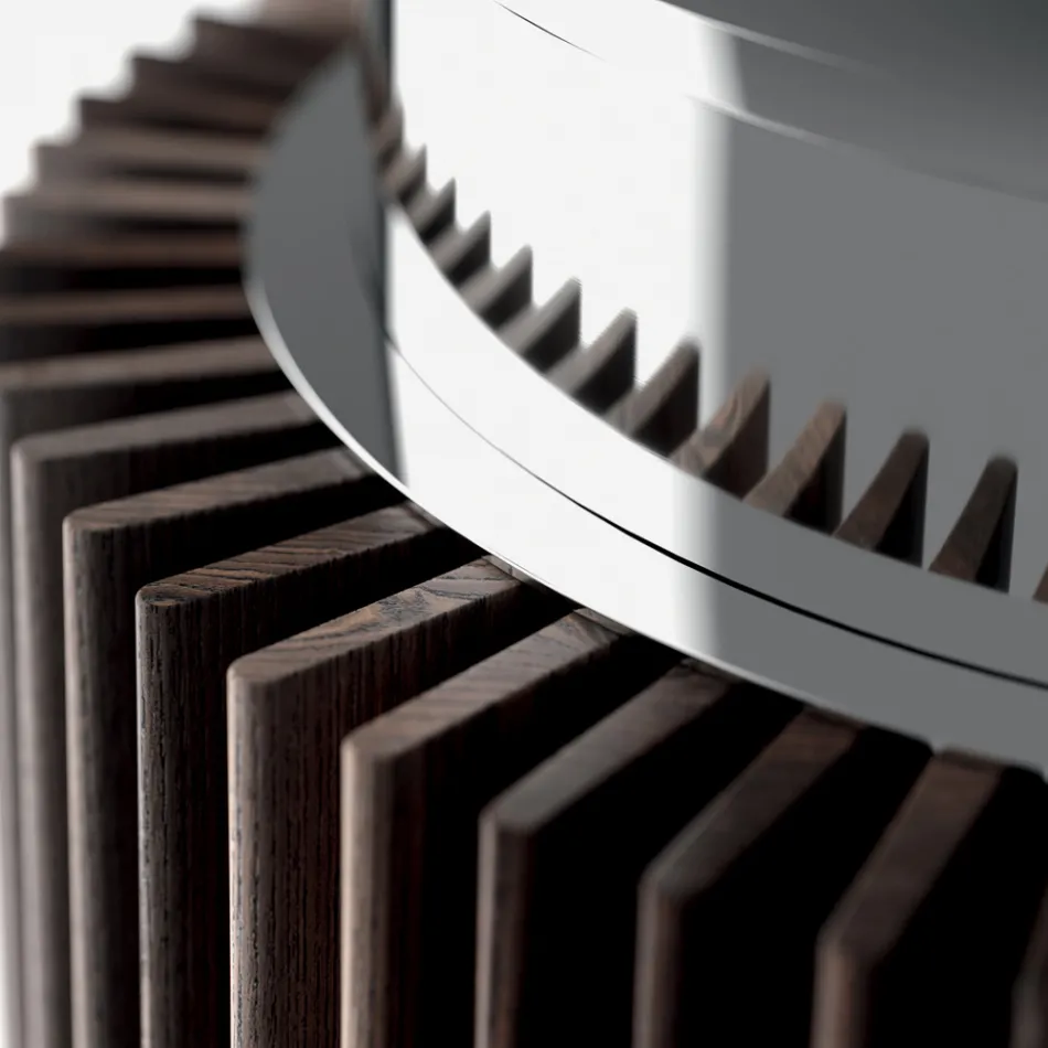 Runder Esstisch aus Rauchglas mit Holzsockel Made in Italy - Rondo Viadurini