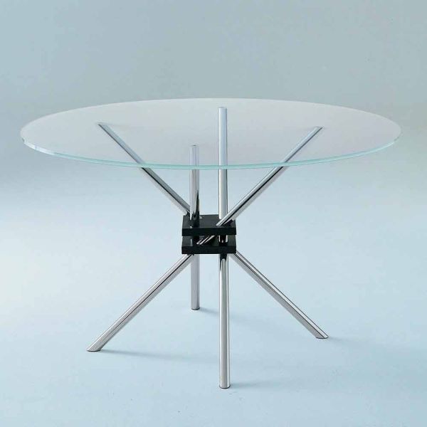 Runder esstisch aus gehärtetem glas und stahl made in italy - trebbiano