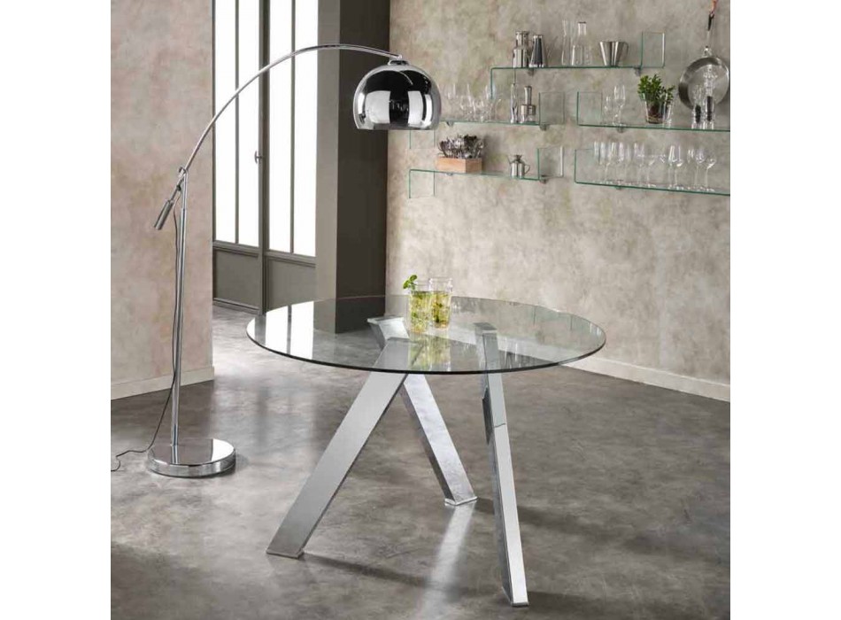 Runder Esstisch mit Glasplatte in Adam, modernes Design Viadurini