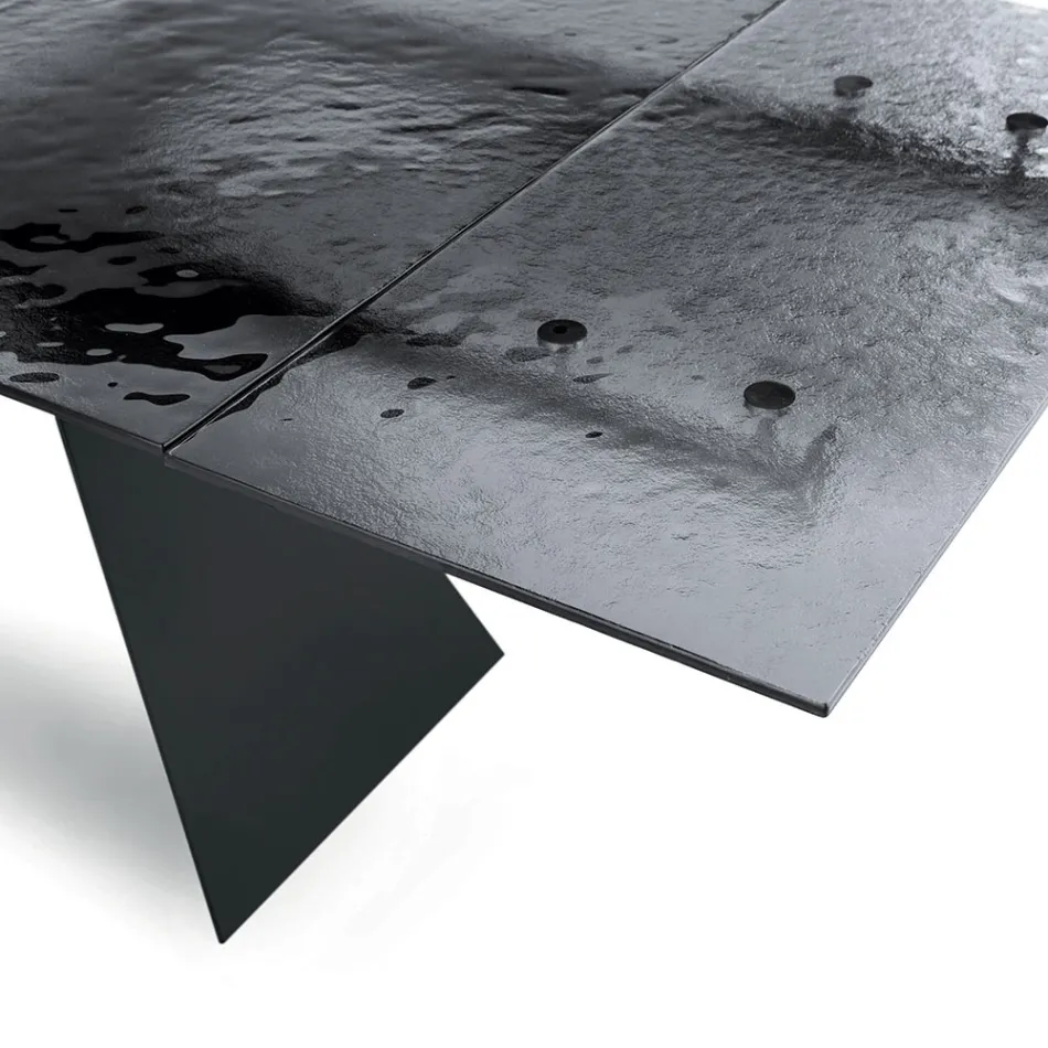 160x90 Wohnzimmertisch mit transparenter, gehämmertem Glasplatte - Martello Viadurini