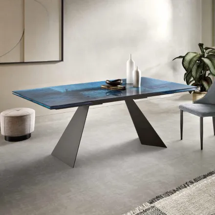 Wohnzimmertisch 160x90 mit transparenter gehämmerter Glasplatte - Martello Viadurini