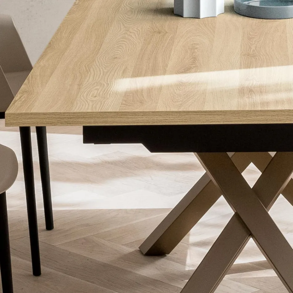 Ausziehbarer Wohnzimmertisch 260 oder 300 cm aus Metall und HPL - Borgo Viadurini