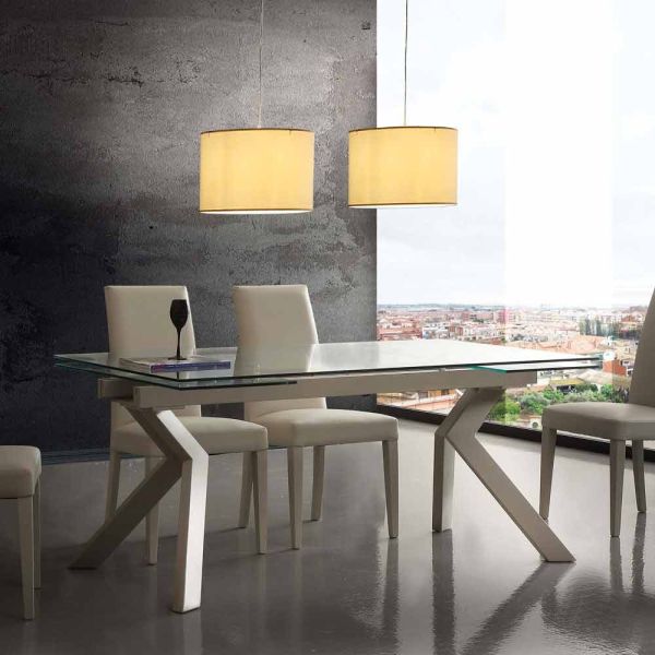 Moderner tisch ausziehbar aus metall und glas mesa