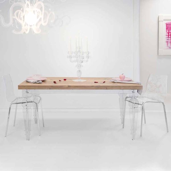Designtisch aus tannenholz und plexiglas, hergestellt in italien, castro