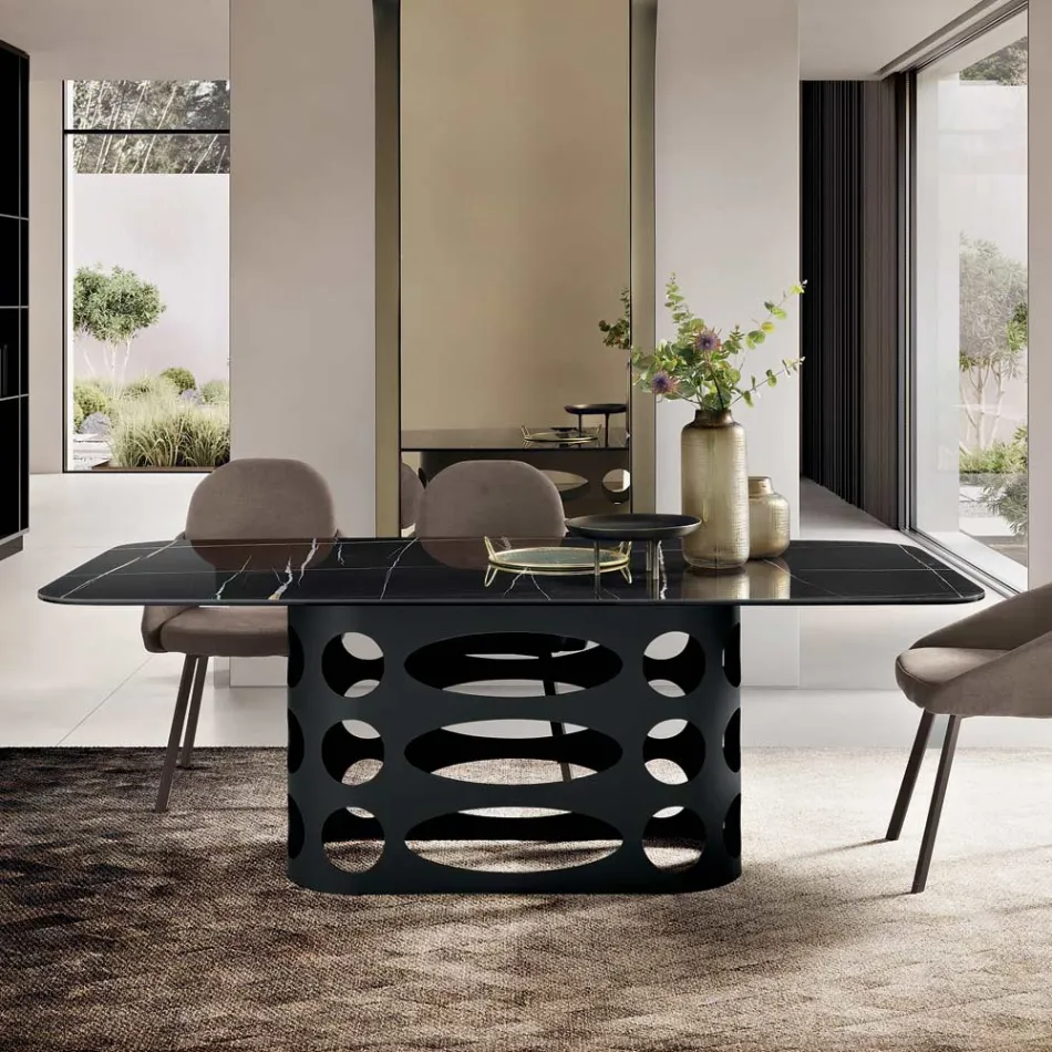 Fester Tisch 210x110 cm mit Keramikplatte in Marmoroptik - Tano Viadurini