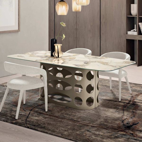 Fester tisch 210x110 cm mit keramikplatte in marmoroptik - tano