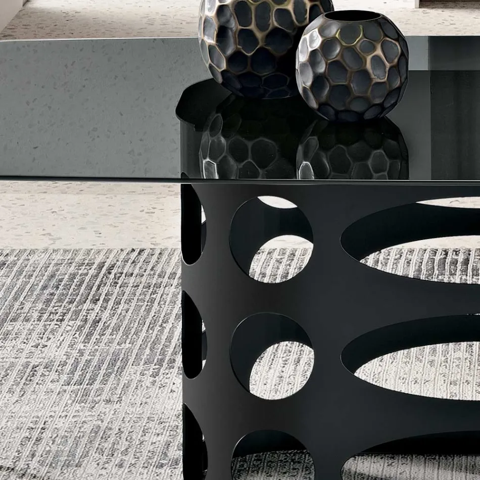 Fester Tisch 210 x 110 cm mit glatter, getönter Glasplatte, hergestellt in Italien - Tano Viadurini