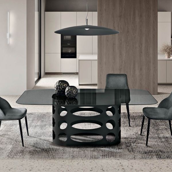 Fester tisch 210 x 110 cm mit glatter, getönter glasplatte, hergestellt in italien - tano