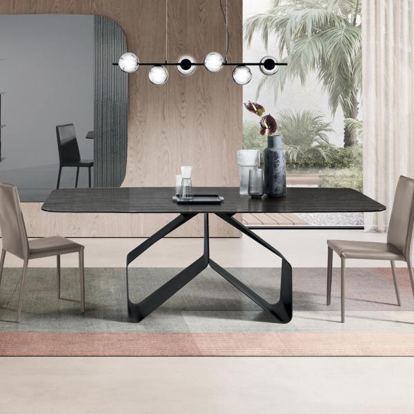 Fester tisch 210x110 cm mit geriffelter glasplatte und metallgestell - adriano