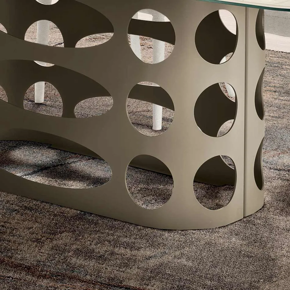 Fester Tisch 210x110 cm mit geriffelter Glasplatte, hergestellt in Italien - Tano Viadurini