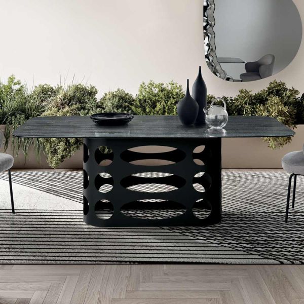 Fester tisch 210x110 cm mit geriffelter glasplatte, hergestellt in italien - tano