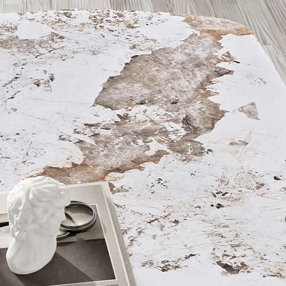 Fester Tisch 300x120 cm aus Metall und gesinterter Steinplatte - Valmira Viadurini