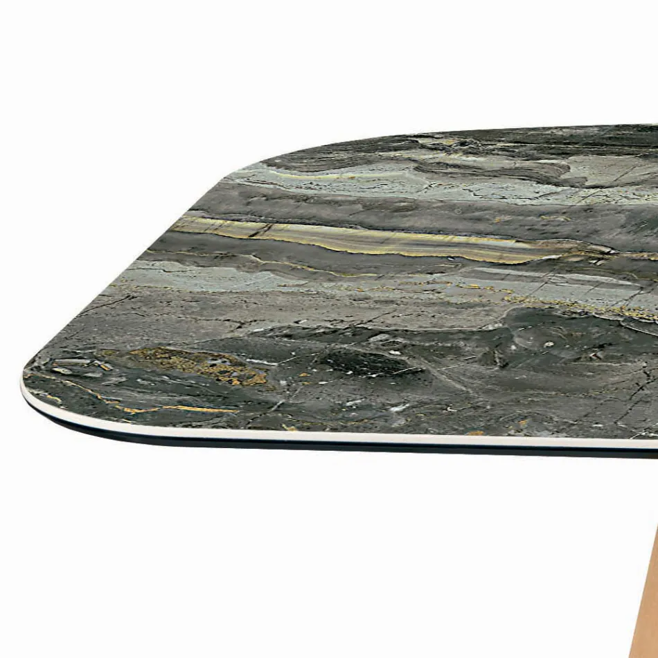 Fester tonnenförmiger Tisch mit Untergestell aus Canaletto-Walnuss-Esche, hergestellt in Italien – Norden Viadurini