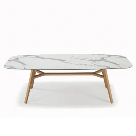 Fester tonnenförmiger Tisch aus Laminat und Eschenholz, hergestellt in Italien – Norden Viadurini