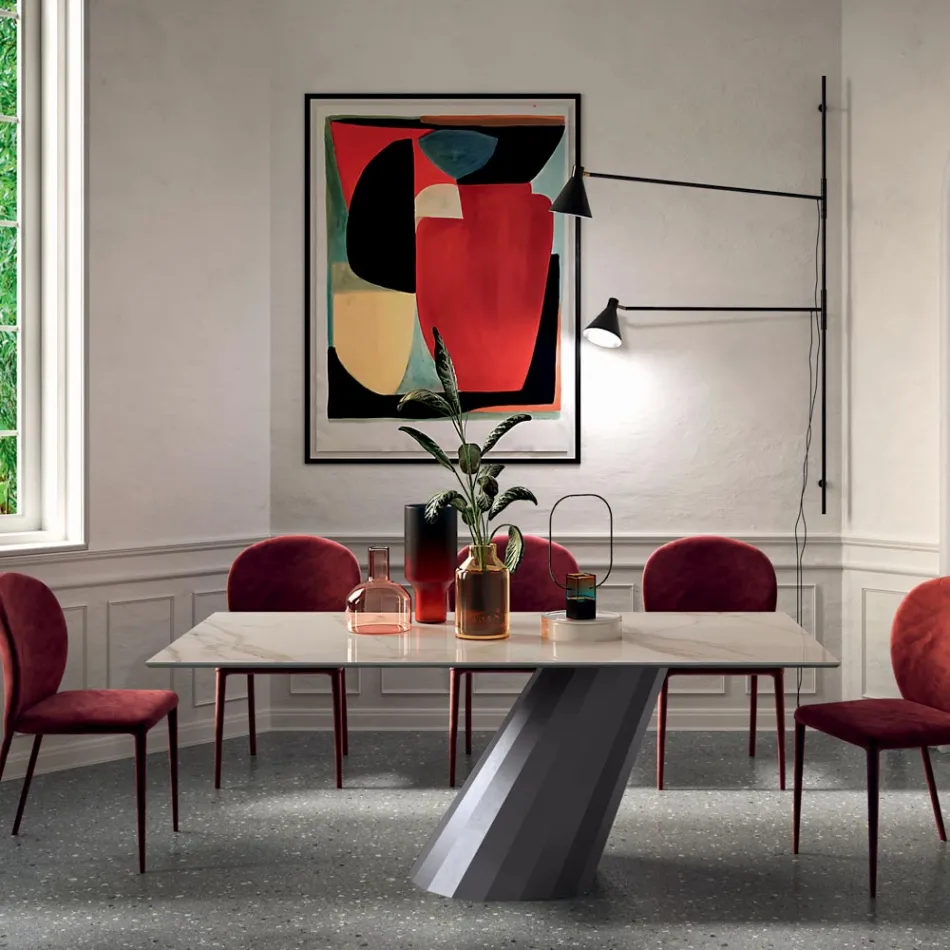 Fester Tisch mit Stahlgestell und Keramikplatte, hergestellt in Italien – Hose Viadurini