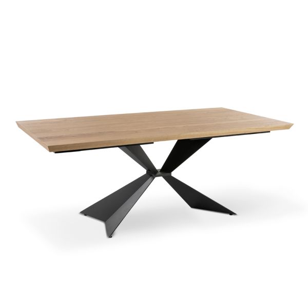 Fester tisch mit metallgestell und furnierter eichenplatte – marineblau