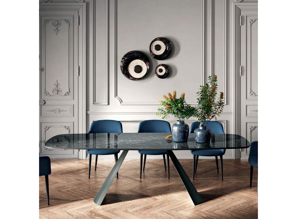 Fester Esstisch mit tonnenförmiger Platte aus Keramik, hergestellt in Italien – Gläser Viadurini