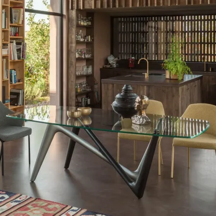 Fester Esstisch aus Glas und starrem Polyurethan, hergestellt in Italien – Lavendel Viadurini