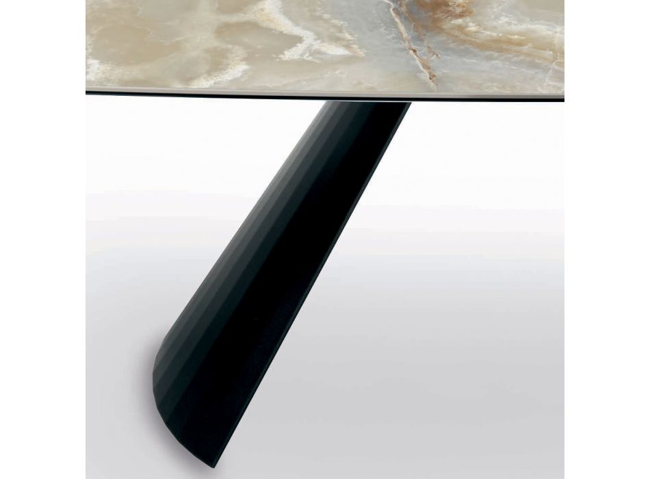 Fester Keramiktisch und Sockel aus schwarz lackiertem Stahl, hergestellt in Italien – Gläser Viadurini