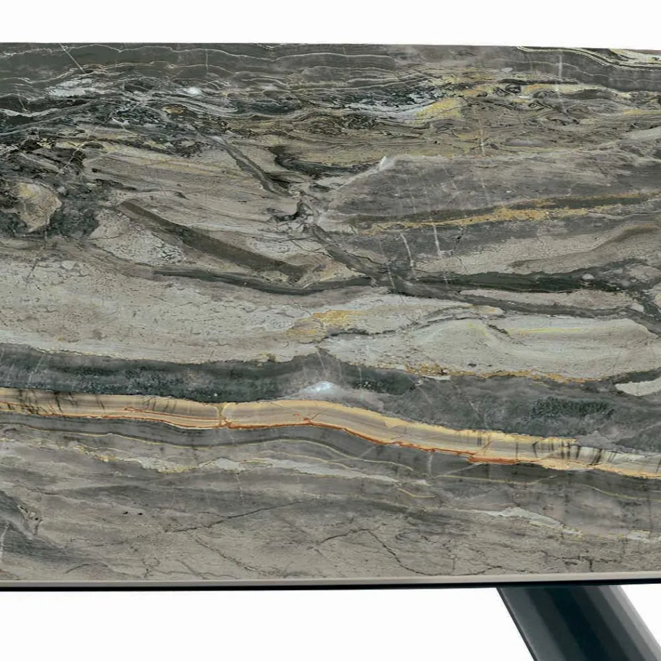 Fester Keramiktisch und Sockel aus schwarz lackiertem Stahl, hergestellt in Italien – Gläser Viadurini