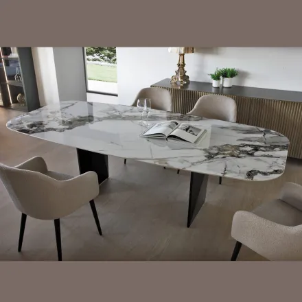 Fester Tisch aus Metall und Keramikplatte Arabesque Glossy - Eronte Viadurini