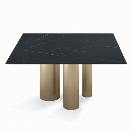 Fester quadratischer Tisch aus Laminat und Stahl, hergestellt in Italien – Schere Viadurini