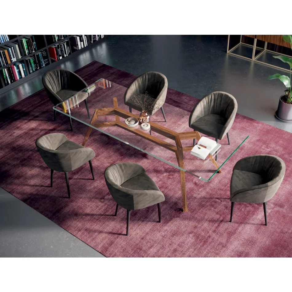 Fester rechteckiger Tisch aus extraklarem Glas und Esche, hergestellt in Italien – Norden Viadurini