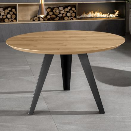 Fester runder Tisch mit Eichenfurnierplatte und Metallgestell – Alpenveilchen Viadurini
