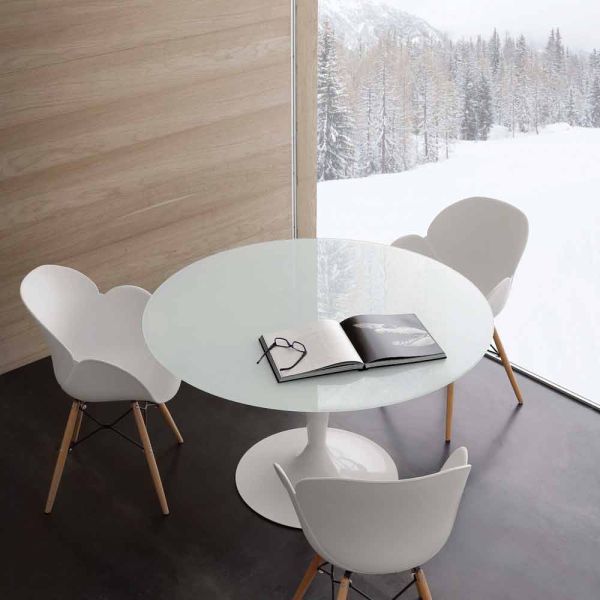 Runder tisch aus glas extraklar und stahl in modernem design aurora