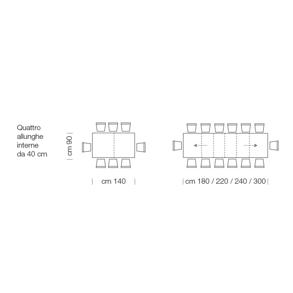Ausziehbarer Tisch aus Laminatholz bis zu 470 cm, hergestellt in Italien – Gordito Viadurini
