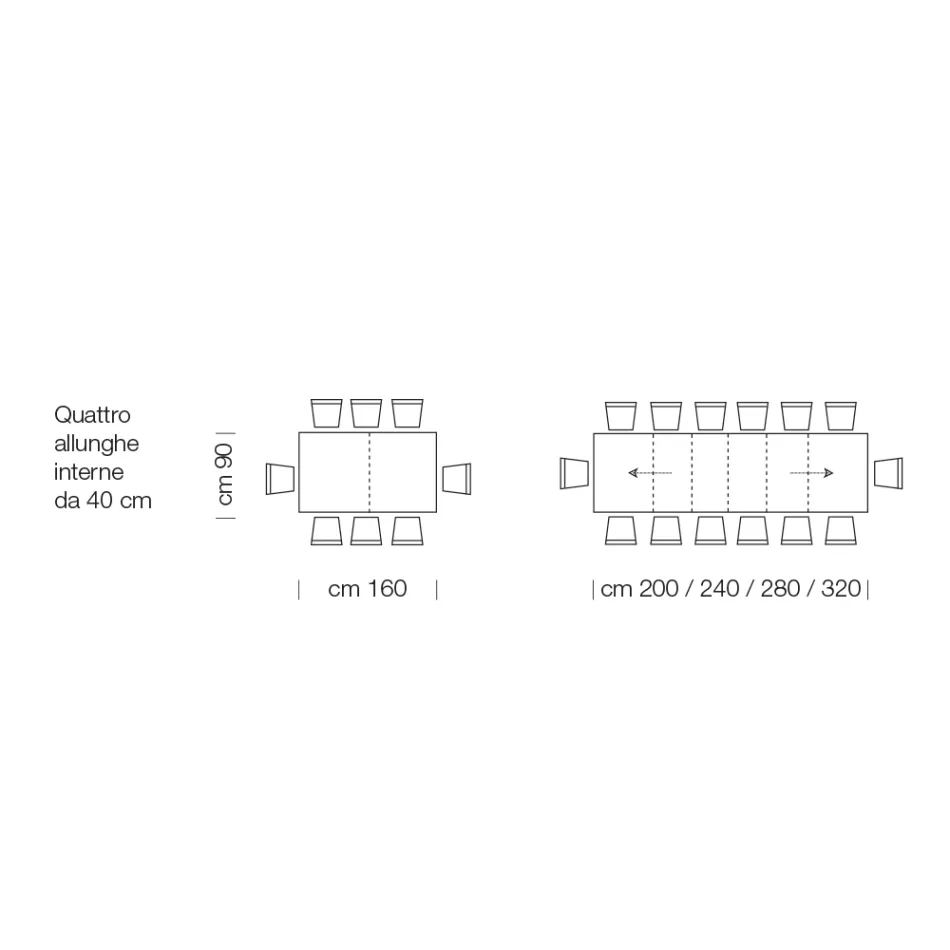 Ausziehbarer Tisch aus Laminatholz bis zu 470 cm, hergestellt in Italien – Gordito Viadurini