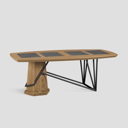 Massivholztisch mit Porzellan-Grès-Einsätzen, hergestellt in Italien – Guadalupe Viadurini