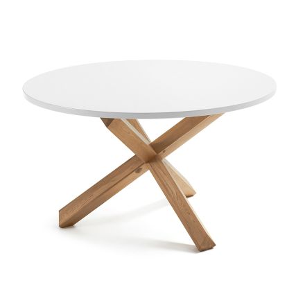 Tisch aus massiver Eiche mit natürlichem Finish und Platte aus weiß lackiertem MDF – Lola Viadurini