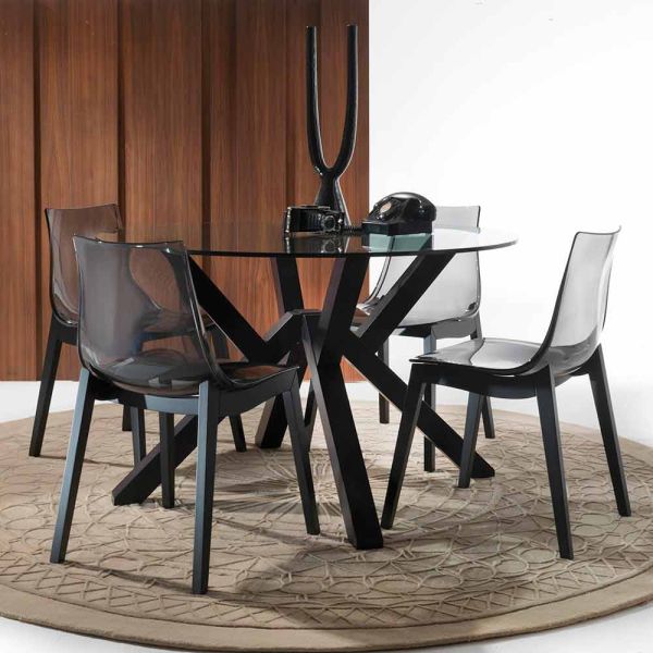 Tisch aus glas und buchenholz rund in modernem design burgos